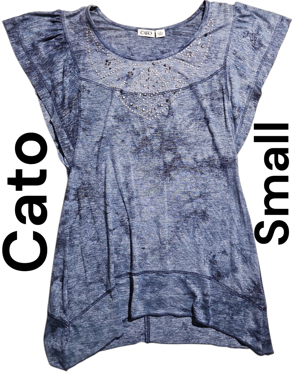 Cato Blue Short Sleeve Embellished Knit Top